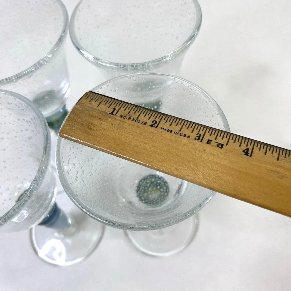 Pottery Barn Bubble Wine Glasses Aqua Green Stem Goblets Set of 4‎